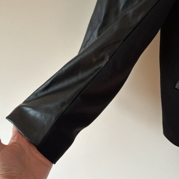 MXM Women Black Beaded Shoulders Faux Leather Blazer Jacket Plus Size 18 - Picture 6 of 13